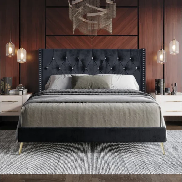 Black Upholstered Platform Bed