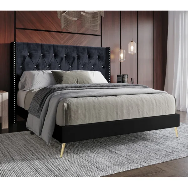 Black Upholstered Platform Bed - Image 5